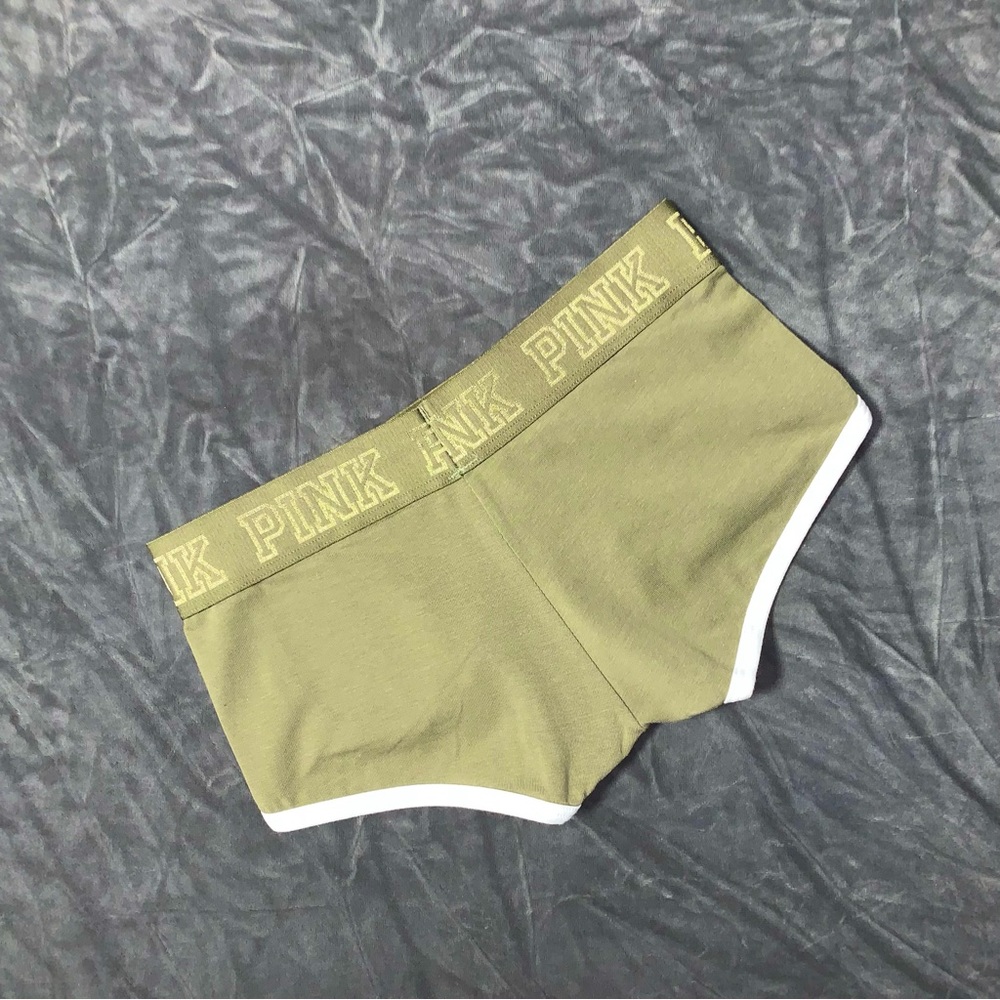NWT Victoria’s Secret PINK Rare Logo Boyshort Shortie Panties Olive Green Small - Picture 2 of 2